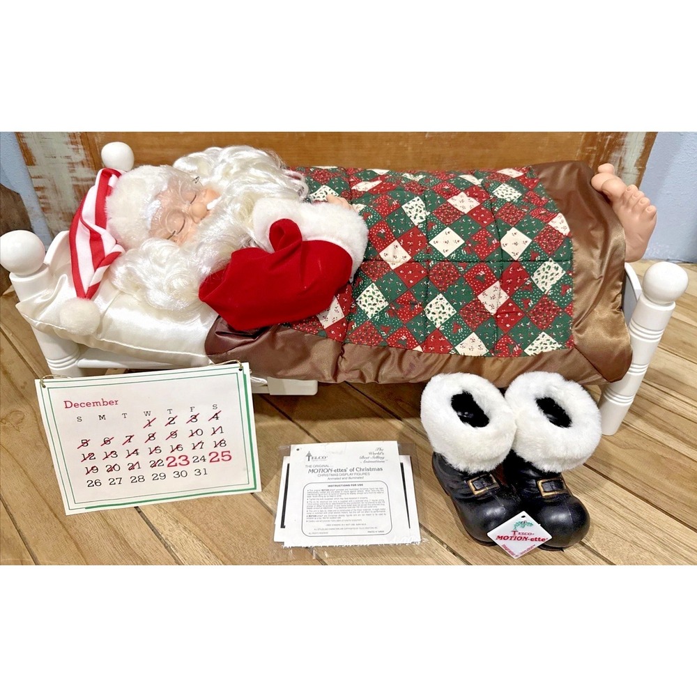 NIB Vintage Telco Motion-ette Sleeping Santa Animated Christmas Figure  1992
